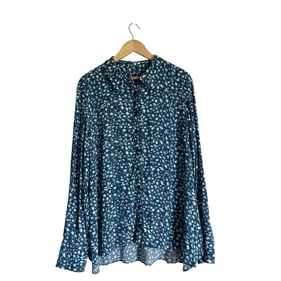 New! NWT Whistles Pastel Leopard Print Blue Turquoise Shirt US 14 MSRP $139 Long - Picture 2 of 16